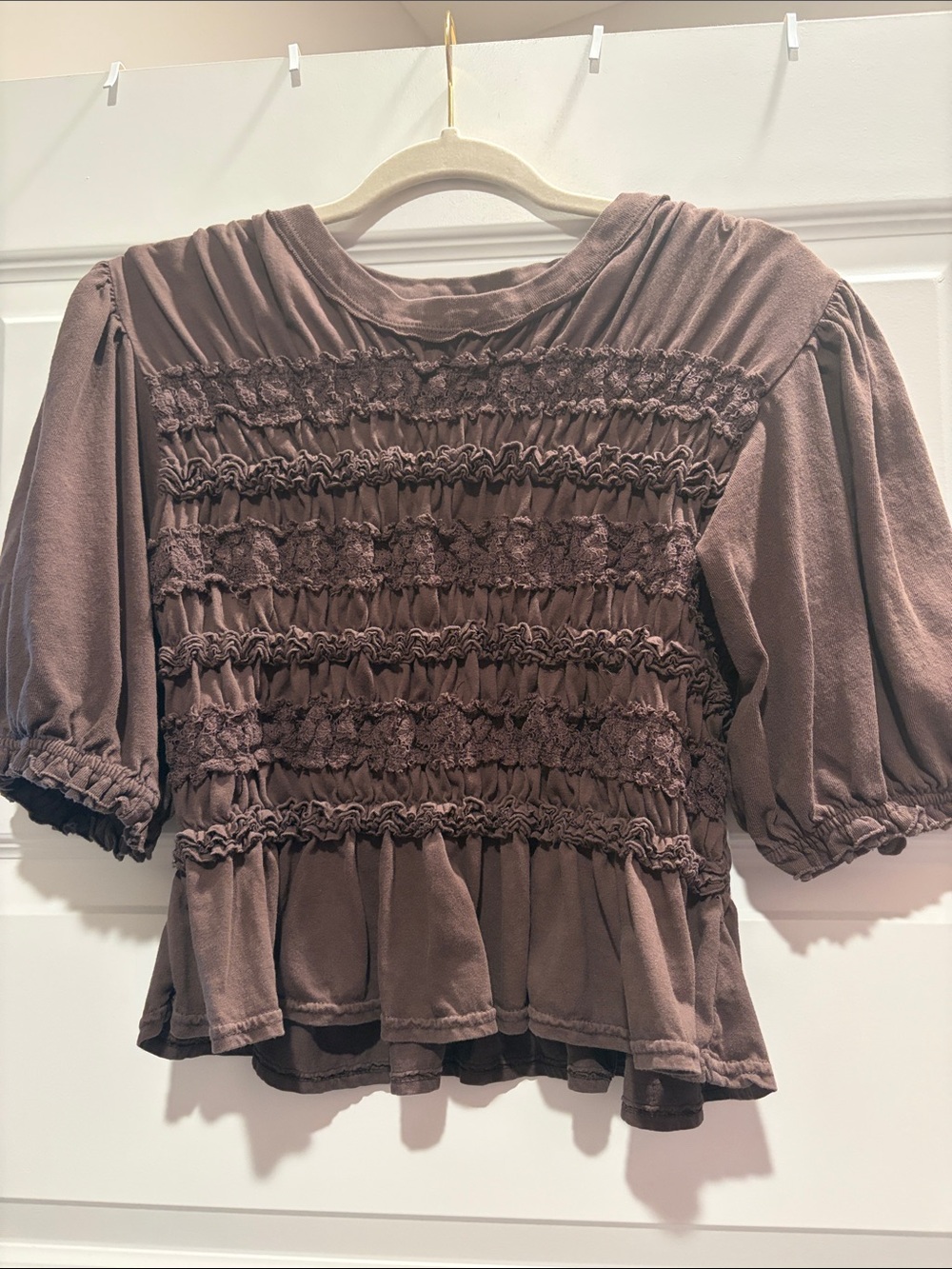 Free People Brown Smocked Peplum Blouse